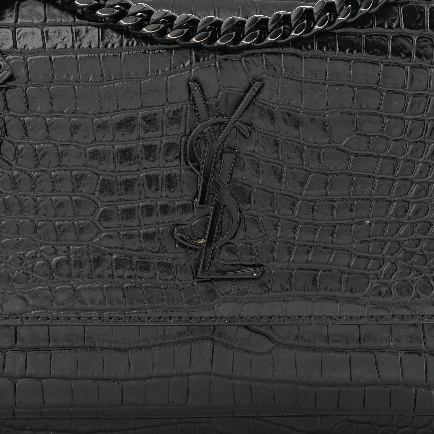 Saint Laurent Calfskin Crocodile Embossed Medium Monochrome Monogram Sunset Black 8 of 11
