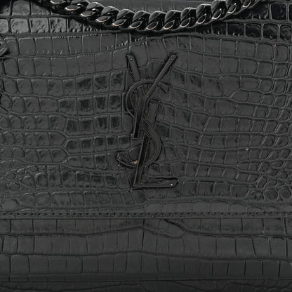 Saint Laurent Calfskin Crocodile Embossed Medium Monochrome Monogram Sunset Black 8 of 11