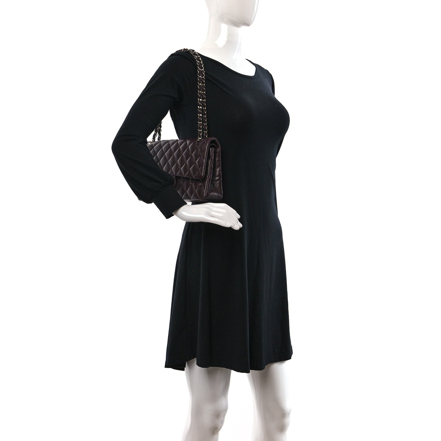 Caviar Quilted Medium Double Flap Dark Red