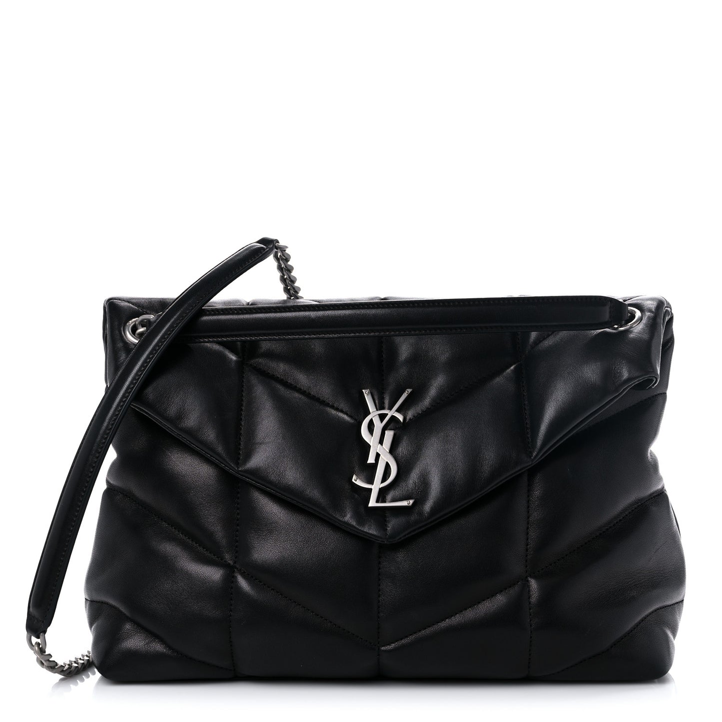 Lambskin Quilted Medium Loulou Puffer Monogram Chain Satchel Black