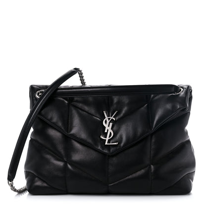 Saint Laurent Lambskin Quilted Medium Loulou Puffer Monogram Chain Satchel Black 1 of 13