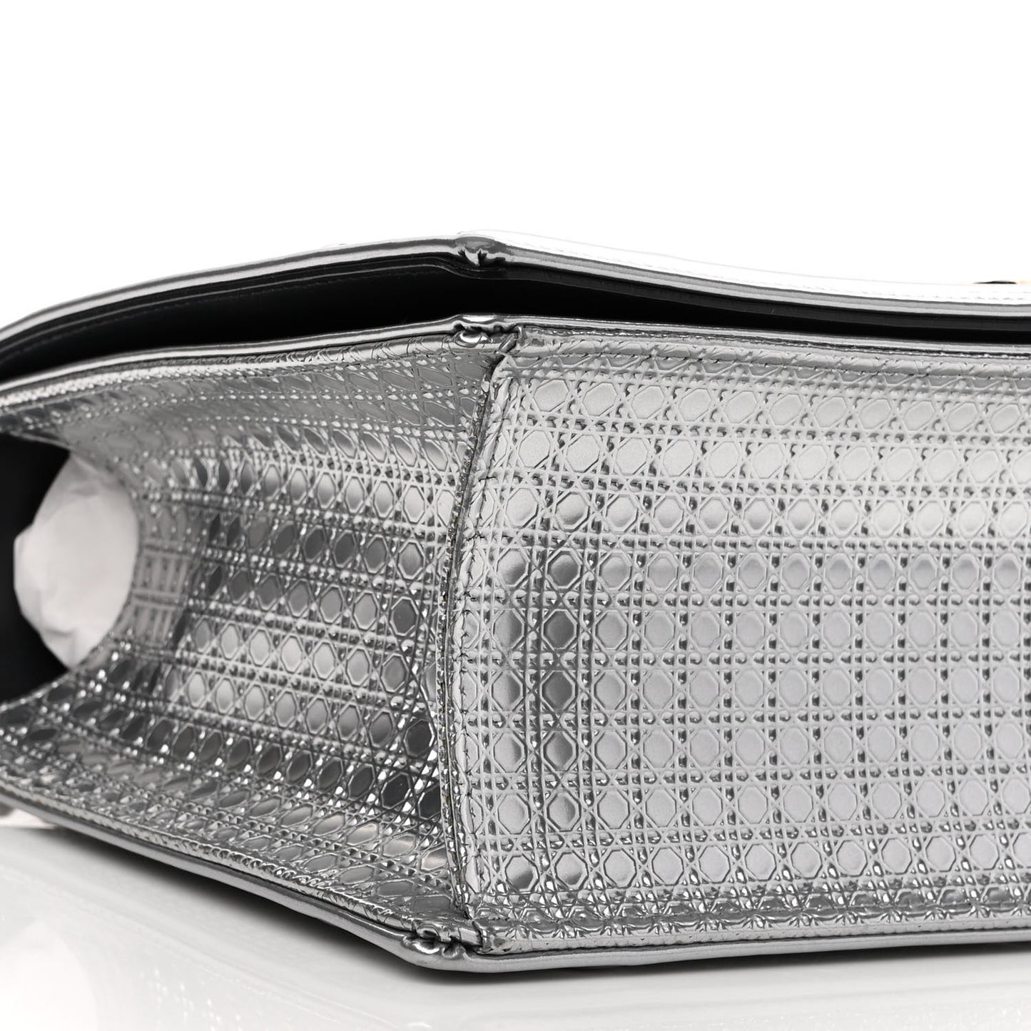 Metallic Patent Micro-Cannage Medium Diorama Flap Bag Silver
