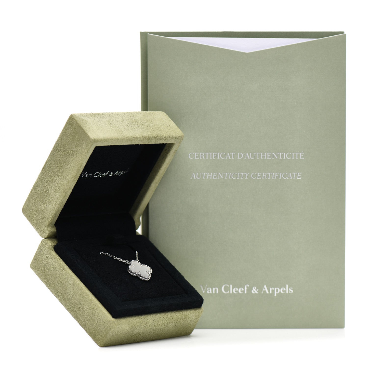 Van Cleef & Arpels 18K White Gold Mother of Pearl Vintage Alhambra Pendant Necklace 5 of 5