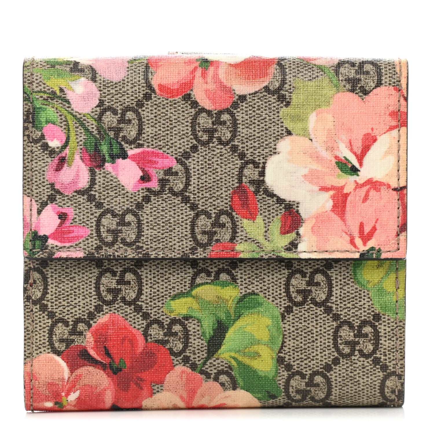Gucci GG Supreme Monogram Blooms French Flap Wallet Beige Multicolor Dry Rose 1 of 7