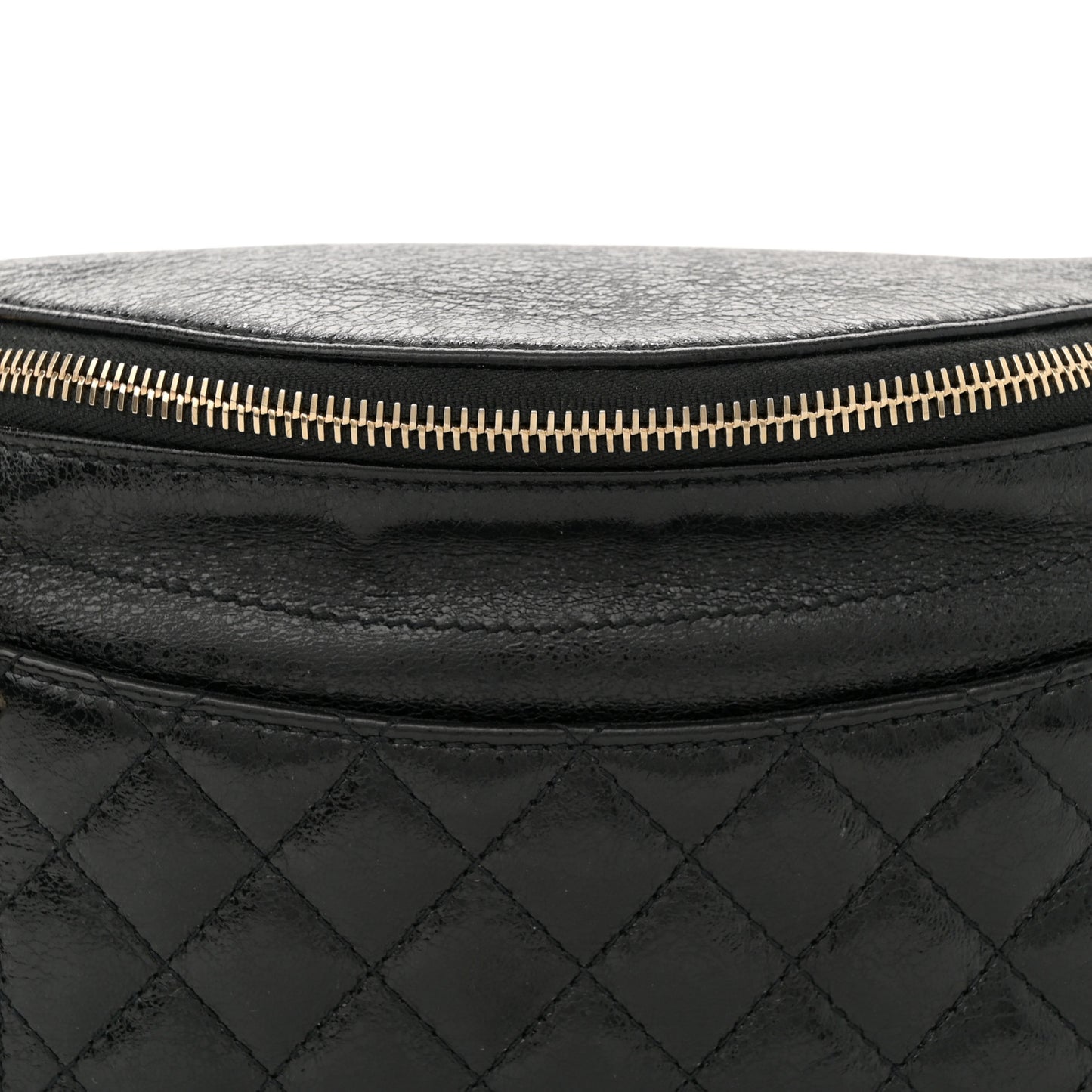 Crumpled Glazed Lambskin Quilted Waist Bag Fanny Pack Black
