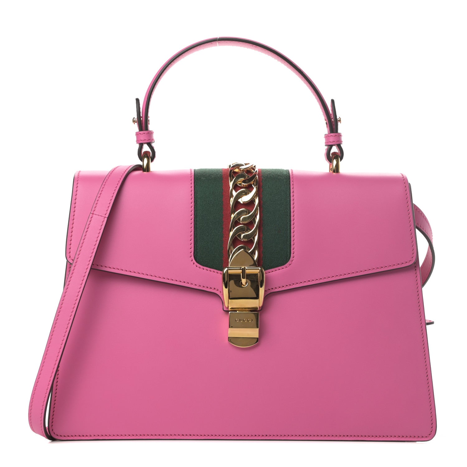 Gucci Vitello Fontanella Web Medium Sylvie Top Handle Bag Pink Tropical Flower 1 of 12
