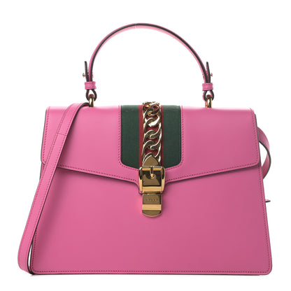 Gucci Vitello Fontanella Web Medium Sylvie Top Handle Bag Pink Tropical Flower 1 of 12