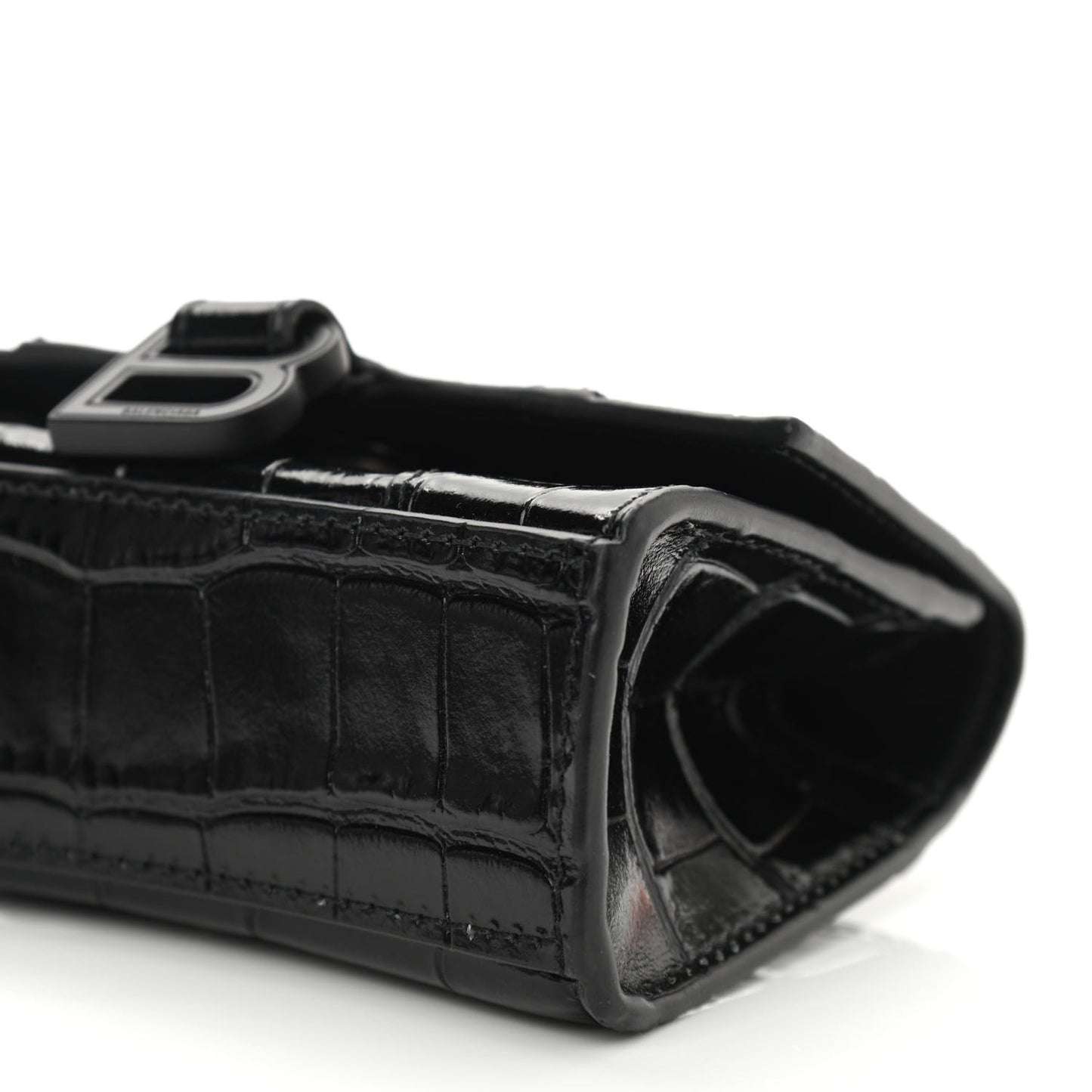 Shiny Calfskin Monochrome Crocodile Embossed Hourglass Chain Cardholder Black