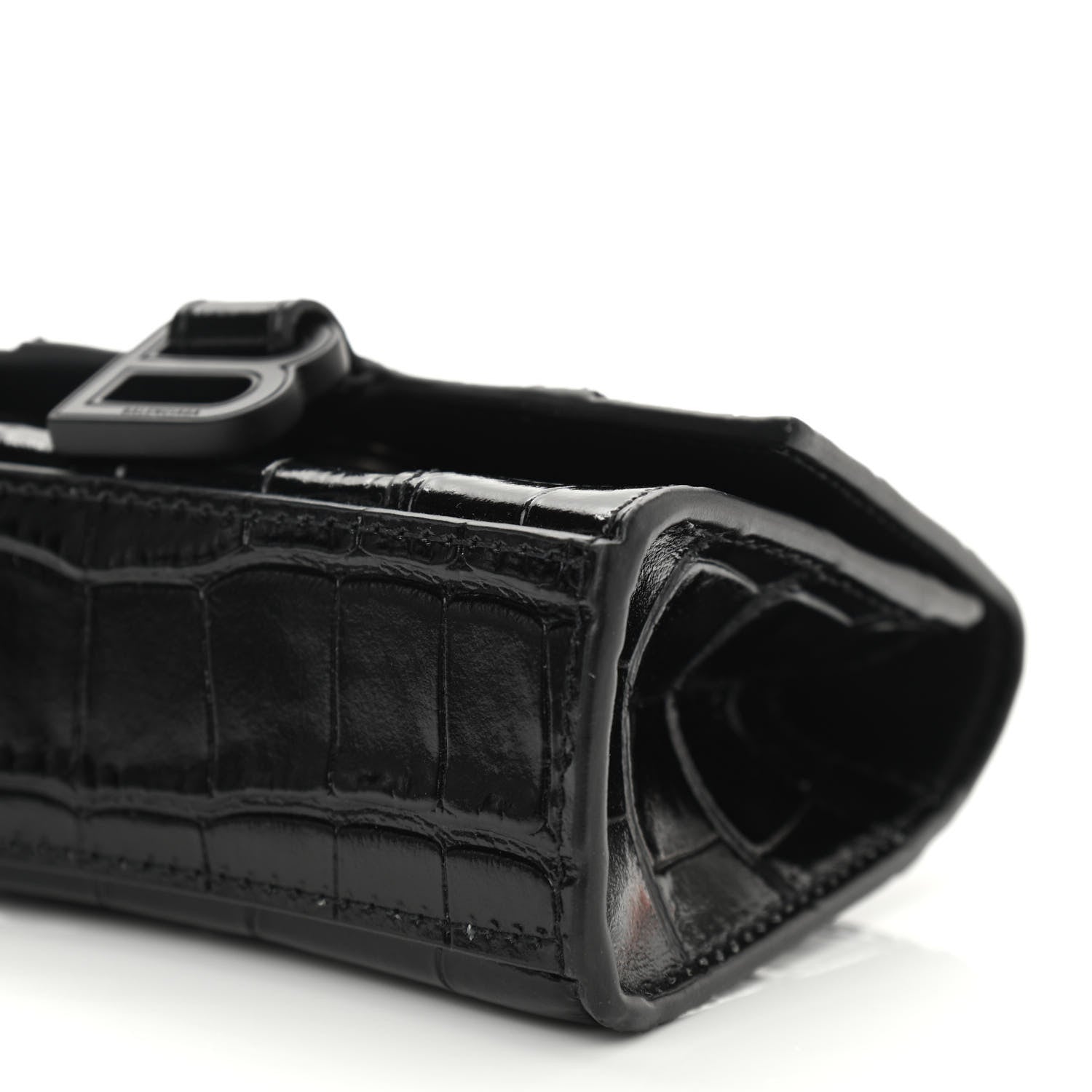 Balenciaga Shiny Calfskin Monochrome Crocodile Embossed Hourglass Chain Cardholder Black 11 of 13