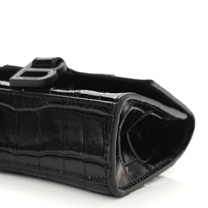 Balenciaga Shiny Calfskin Monochrome Crocodile Embossed Hourglass Chain Cardholder Black 11 of 13