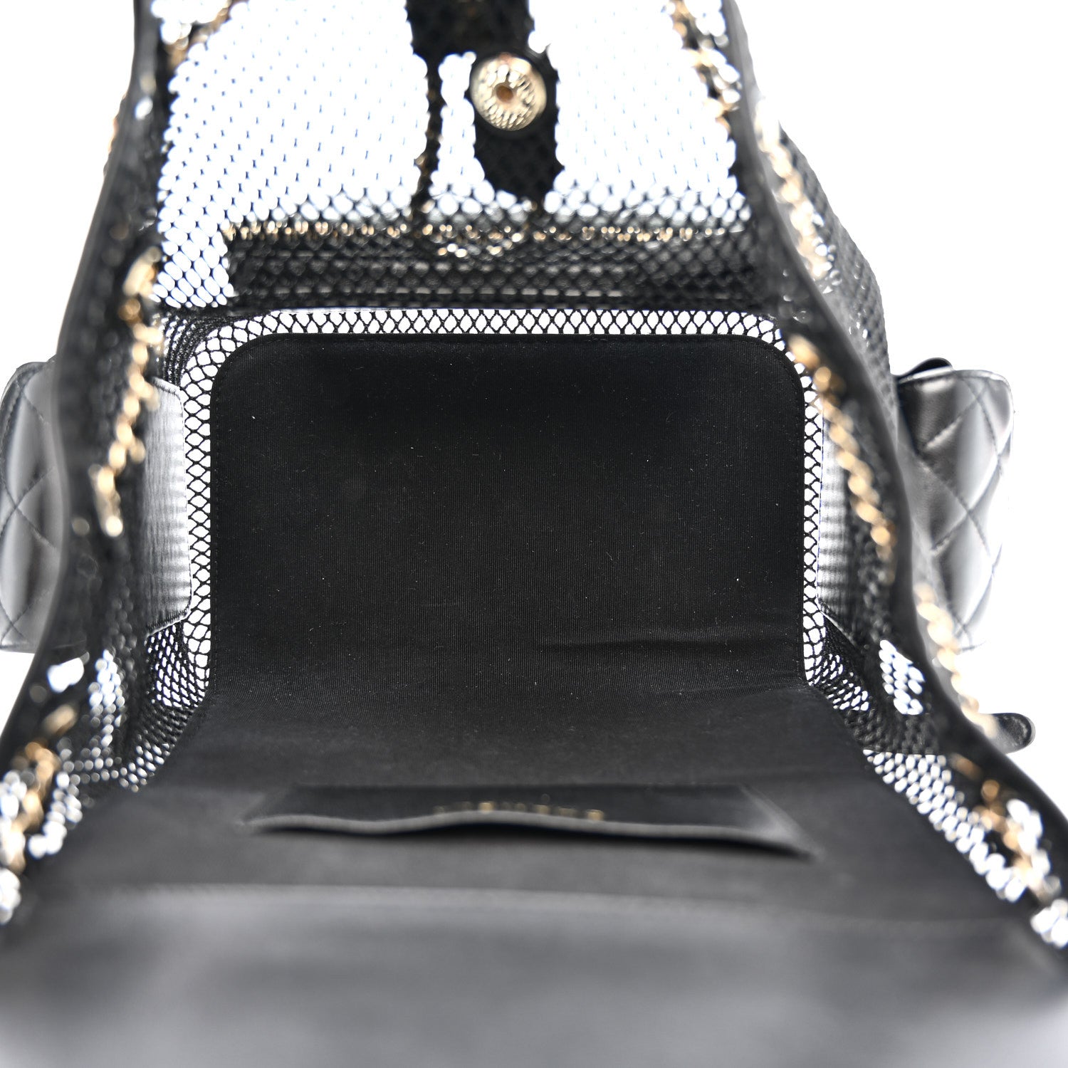 Chanel Shiny Lambskin Mesh Quilted Large Cargo Duma Drawstring Backpack Black 5 of 12