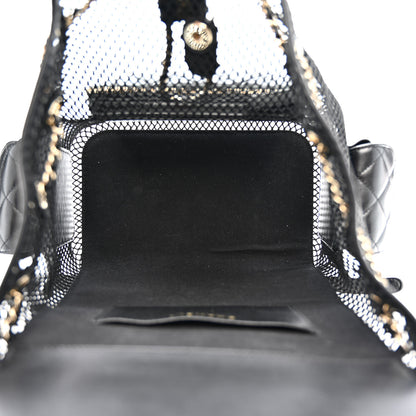 Chanel Shiny Lambskin Mesh Quilted Large Cargo Duma Drawstring Backpack Black 5 of 12