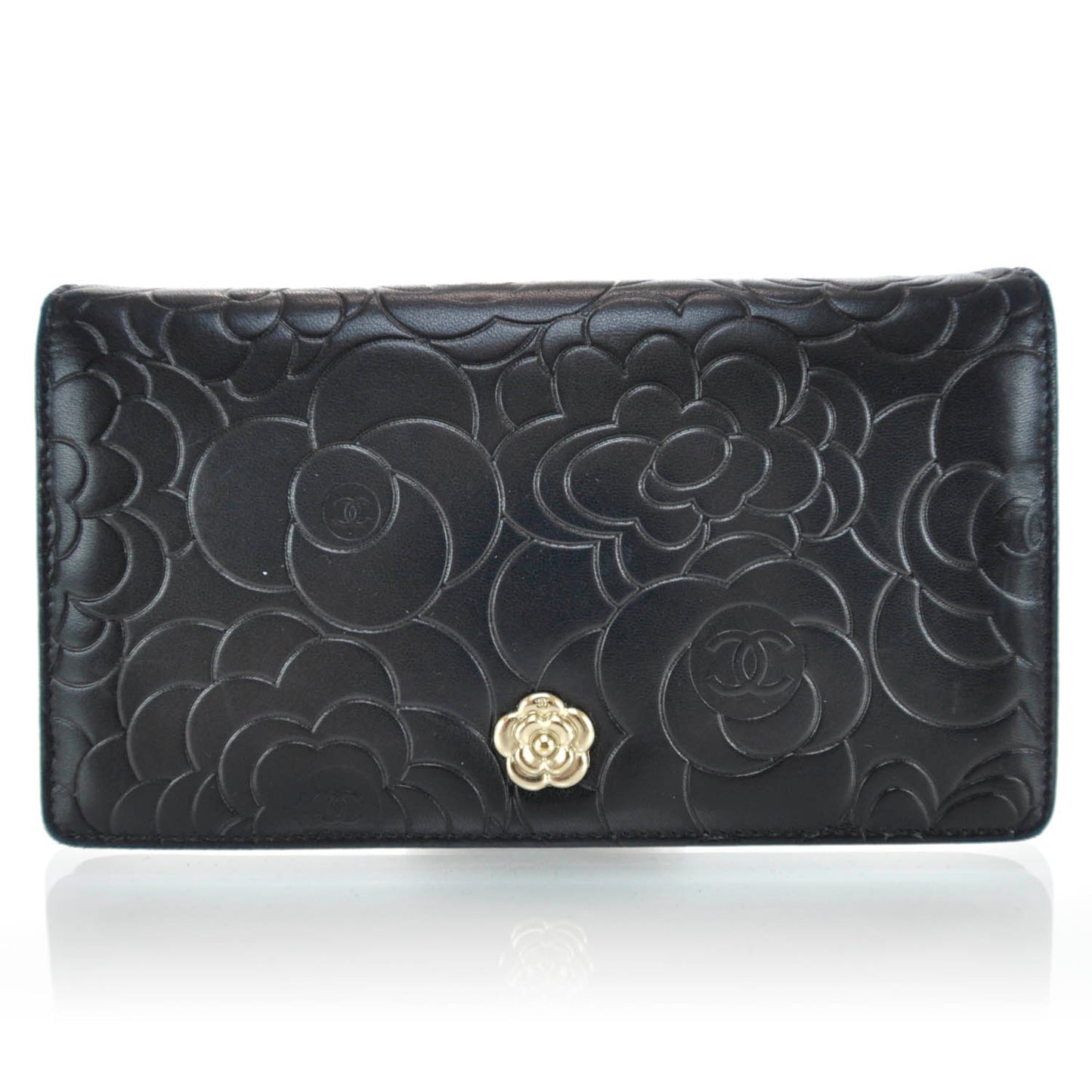 Lambskin Camellia Yen Wallet Black