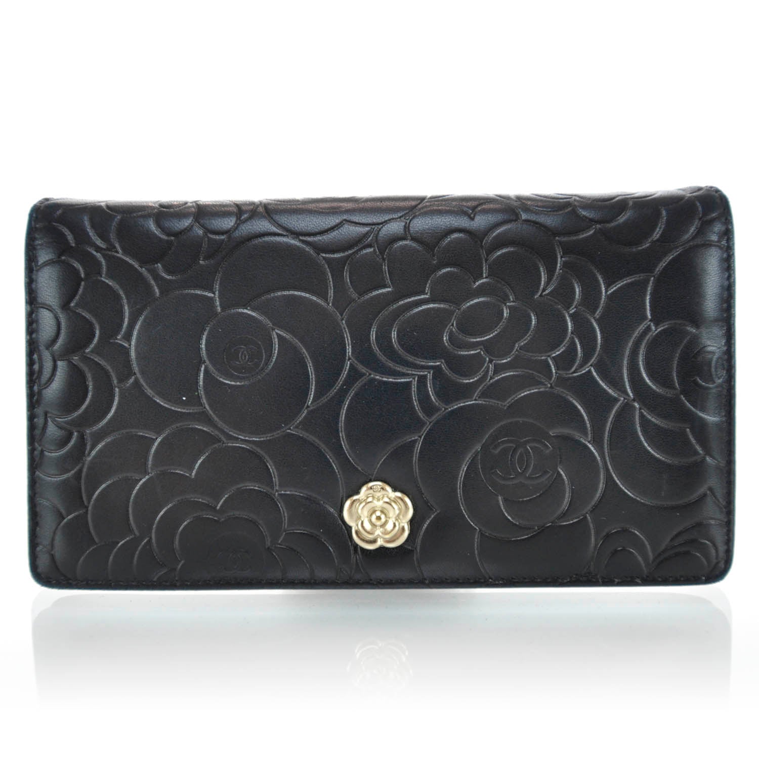 Chanel Lambskin Camellia Yen Wallet Black 1 of 11