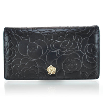 Chanel Lambskin Camellia Yen Wallet Black 1 of 11