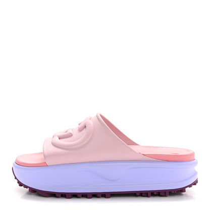 Gucci Soft Rubber Womens Interlocking G Platform 42mm Slide Sandals 40 Sugar Pink 1 of 10