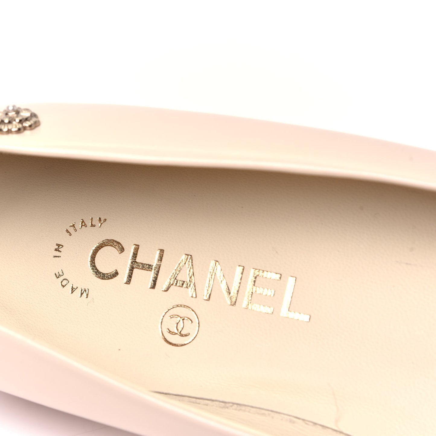Lambskin Patent Cap Toe Ballerina Flats 38.5 Beige Black