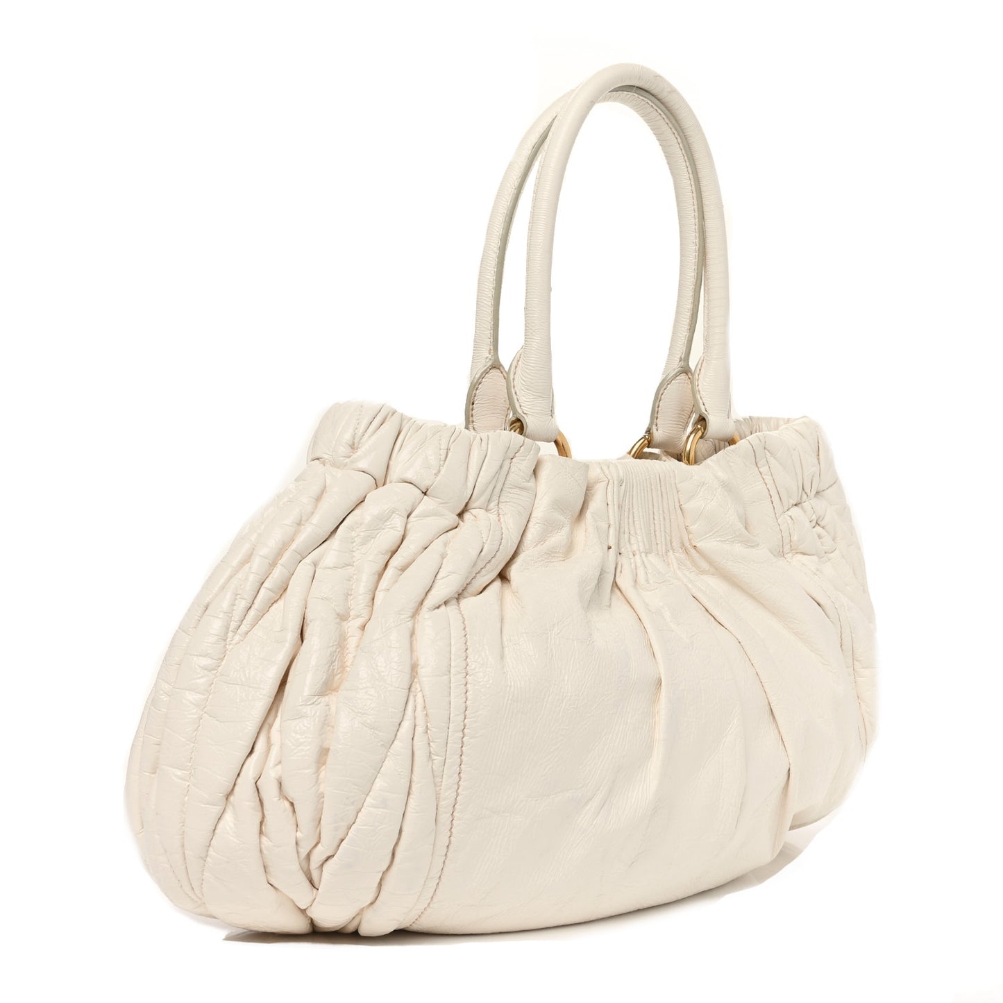 Vitello Lux Gathered Shoulder Bag Talco