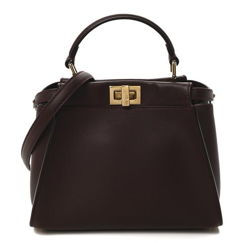 Vitello Seta Fabric Jacquard FF 1974 Mini Peekaboo Iconic Satchel Granata Tobacco Moro