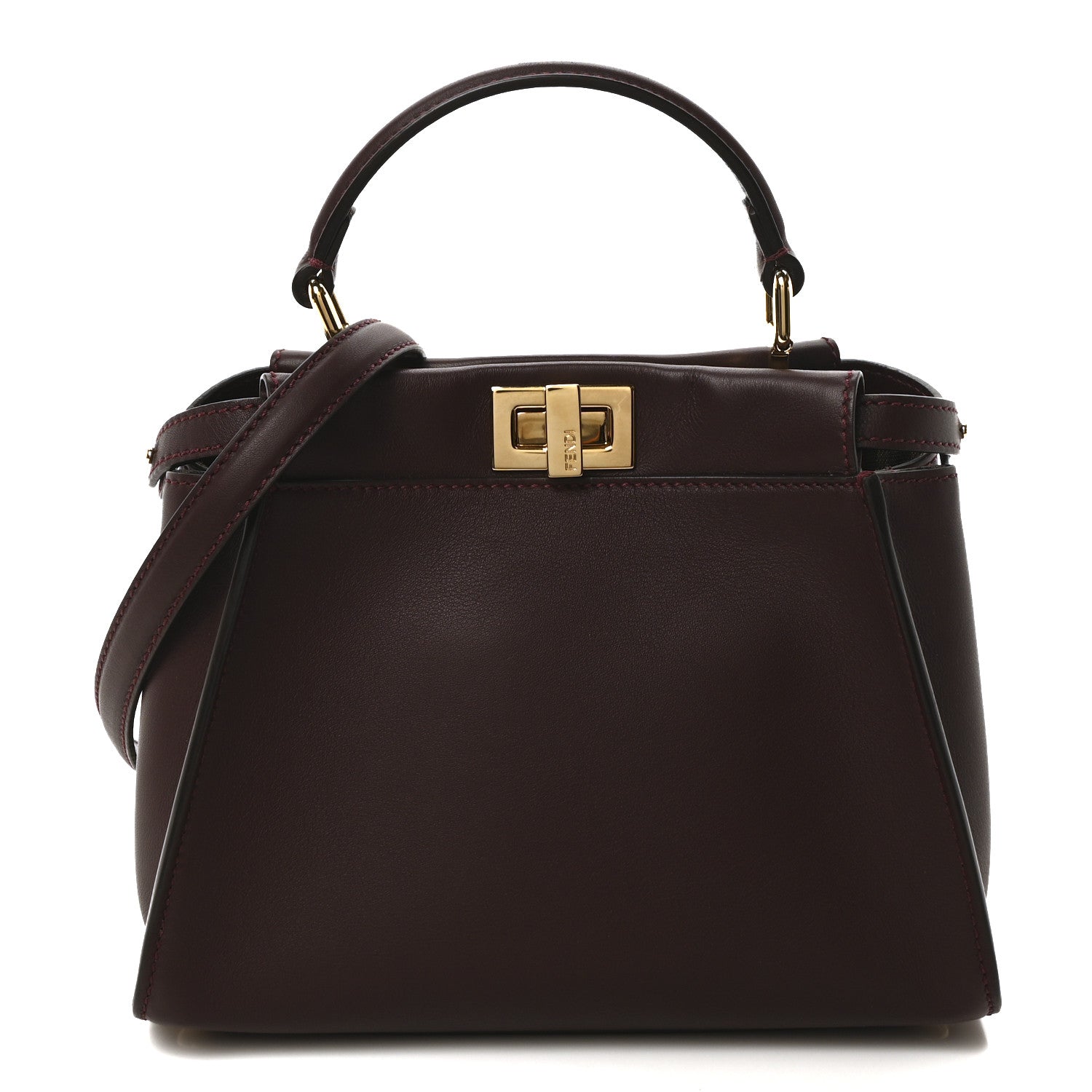 Fendi Vitello Seta Fabric Jacquard FF 1974 Mini Peekaboo Iconic Satchel Granata Tobacco Moro 1 of 9