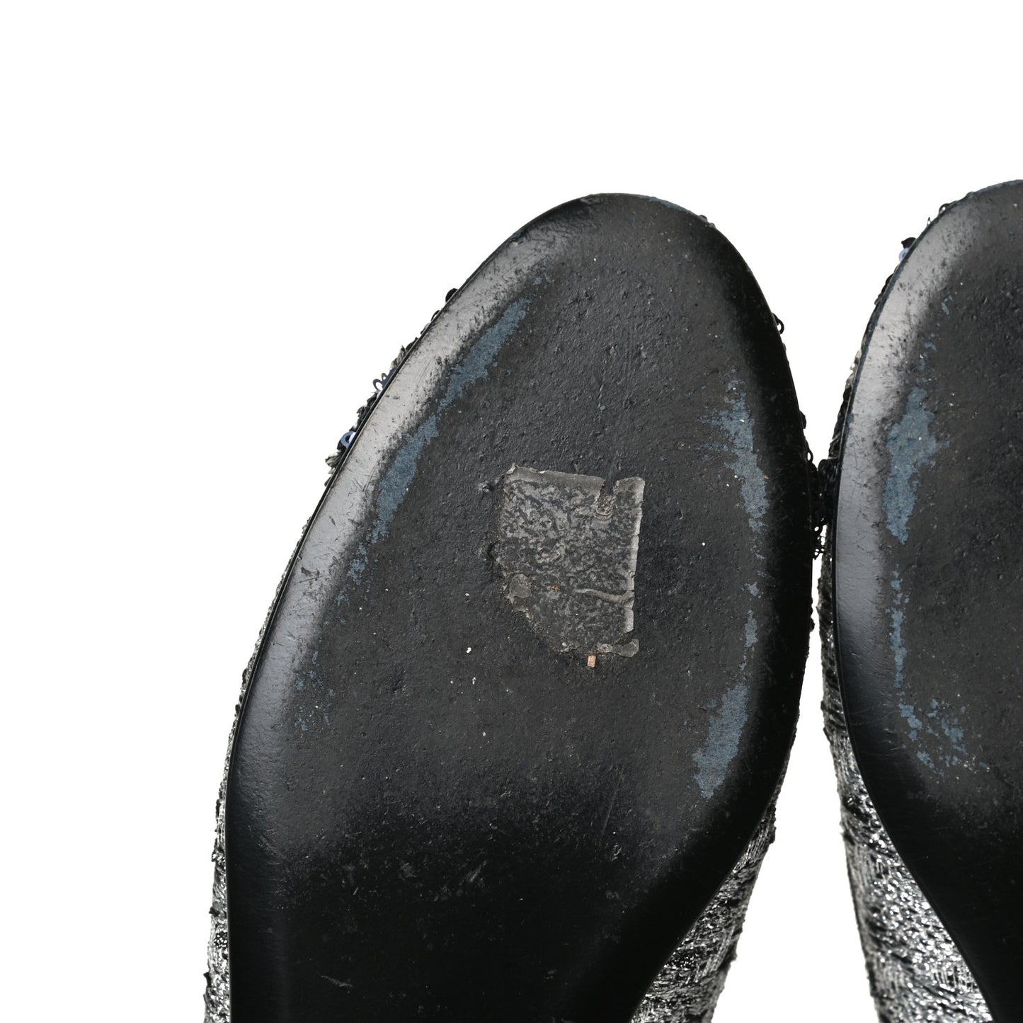 Tweed Sequin Cap Toe Ballerina Flats 37.5 Black Blue