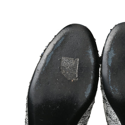 Chanel Tweed Sequin Cap Toe Ballerina Flats 37.5 Black Blue 9 of 14