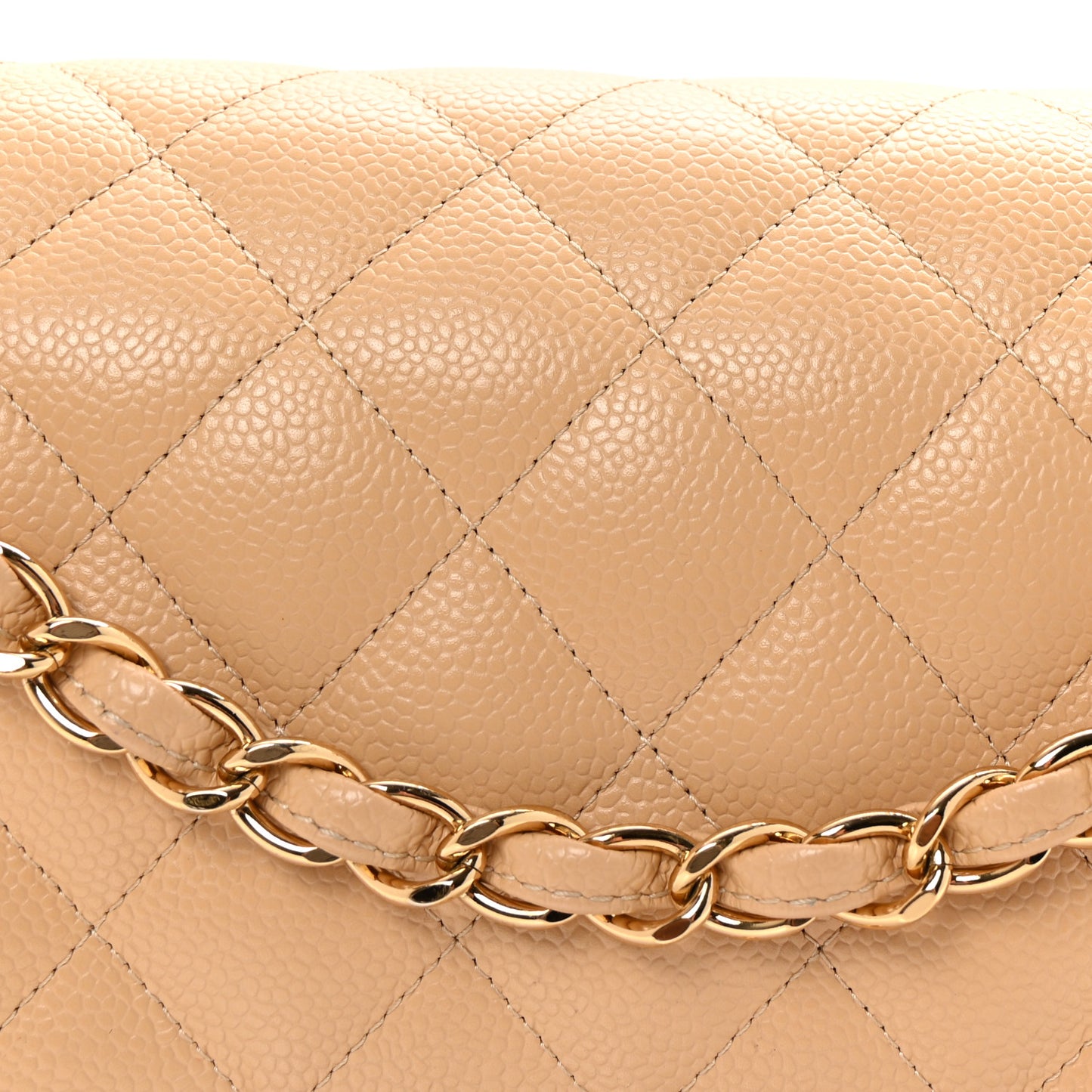 Caviar Quilted Jumbo Double Flap Beige