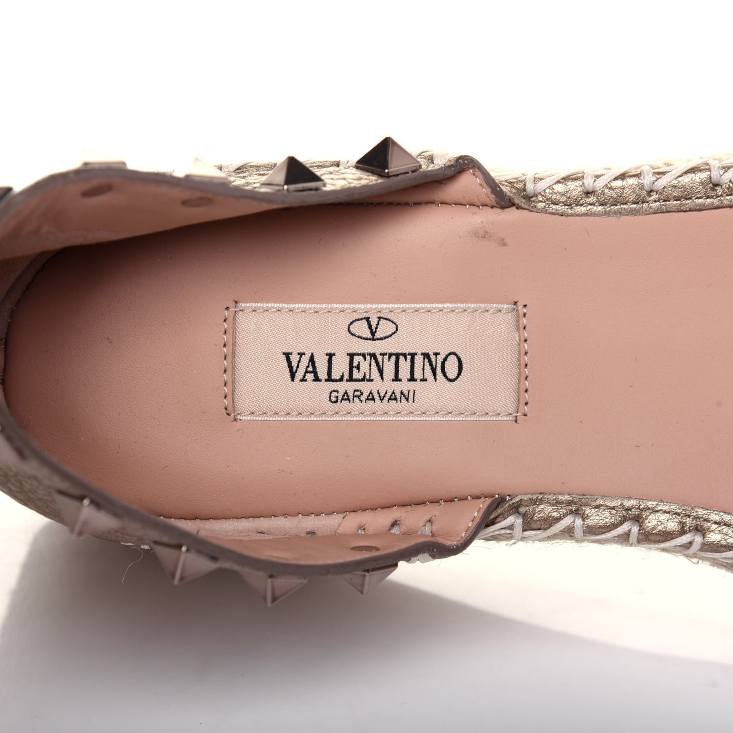 Metallic Grained Calfskin Rockstud Ankle Wrap Espadrille Flatform Sandals 39 Skin Natural