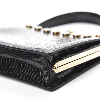 Miu Miu Calfskin Crocodile Embossed Crystal Embellished Solitaire Bag Black 7 of 11