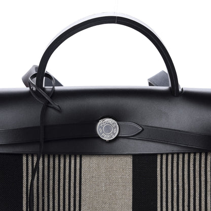 Hermes Vache Hunter Toile H Vibration Herbag Zip 31 PM Ecru Black White 10 of 10