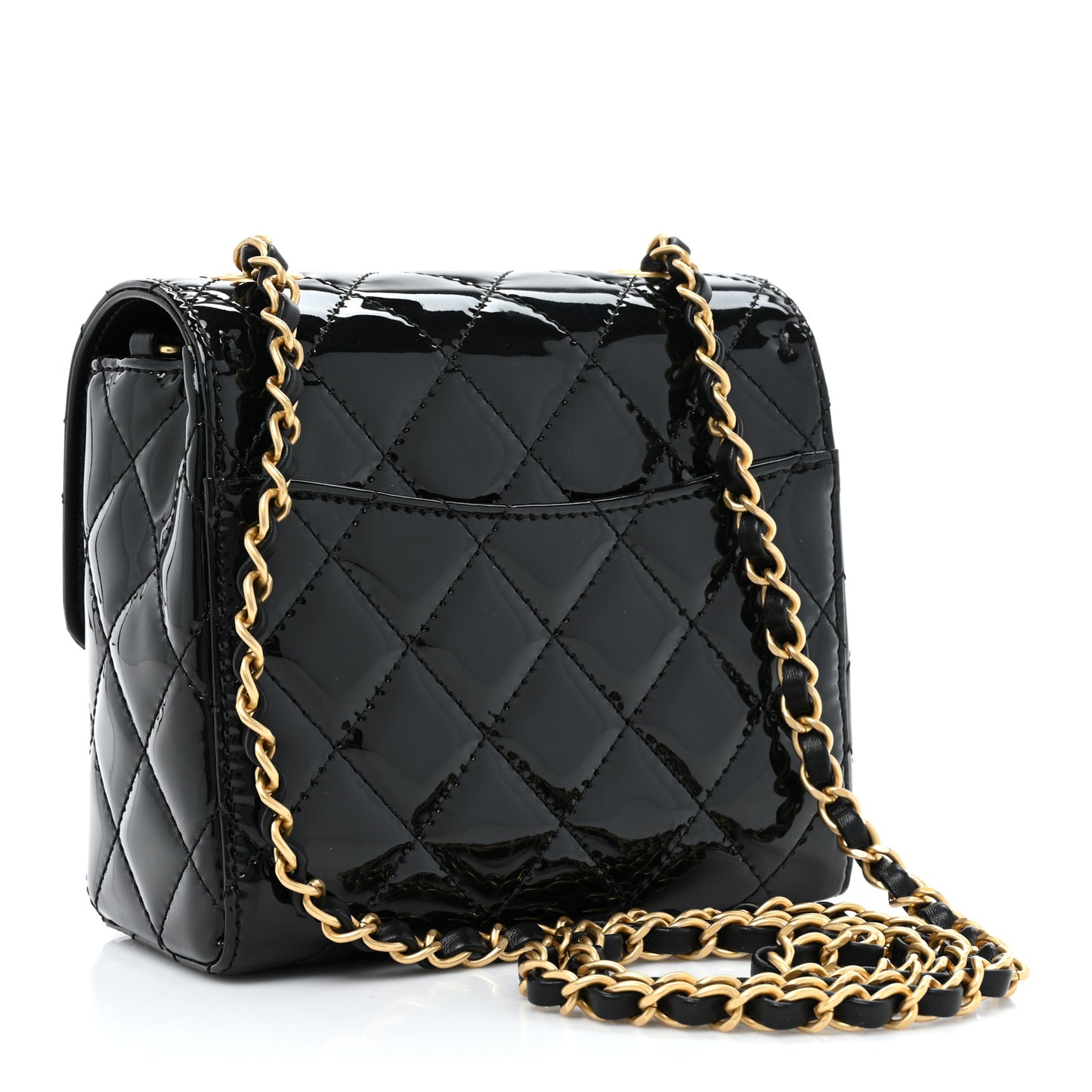 Patent Calfskin Quilted Mini Square Flap Black
