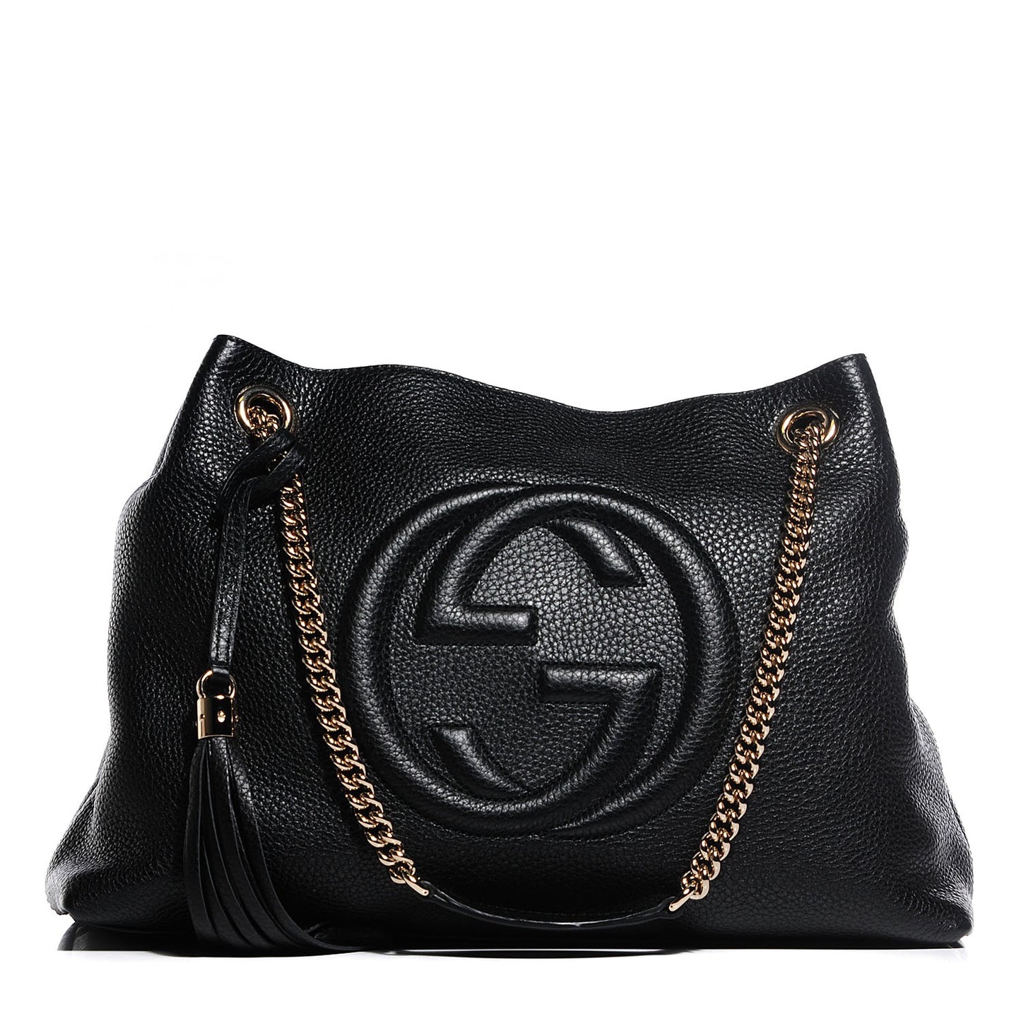 Pebbled Calfskin Medium Soho Chain Shoulder Bag Black