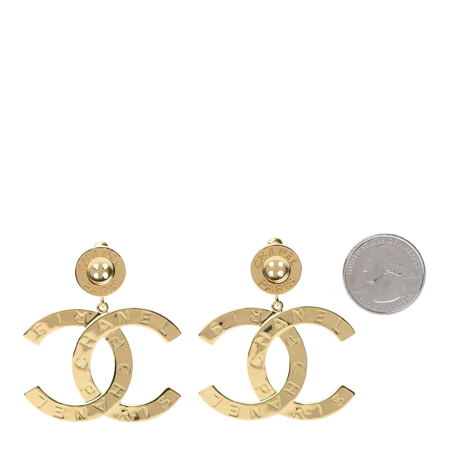 Metal Large Paris Button Earrings Gold