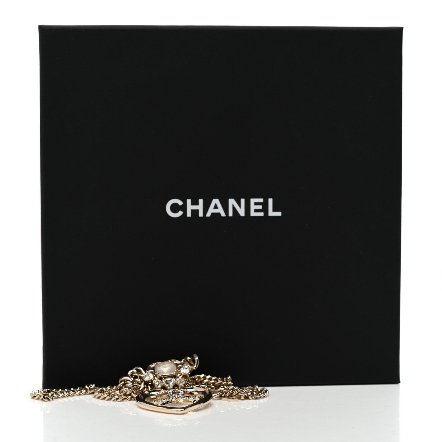 Chanel Crystal Glass Heart CC Necklace Gold 6 of 6