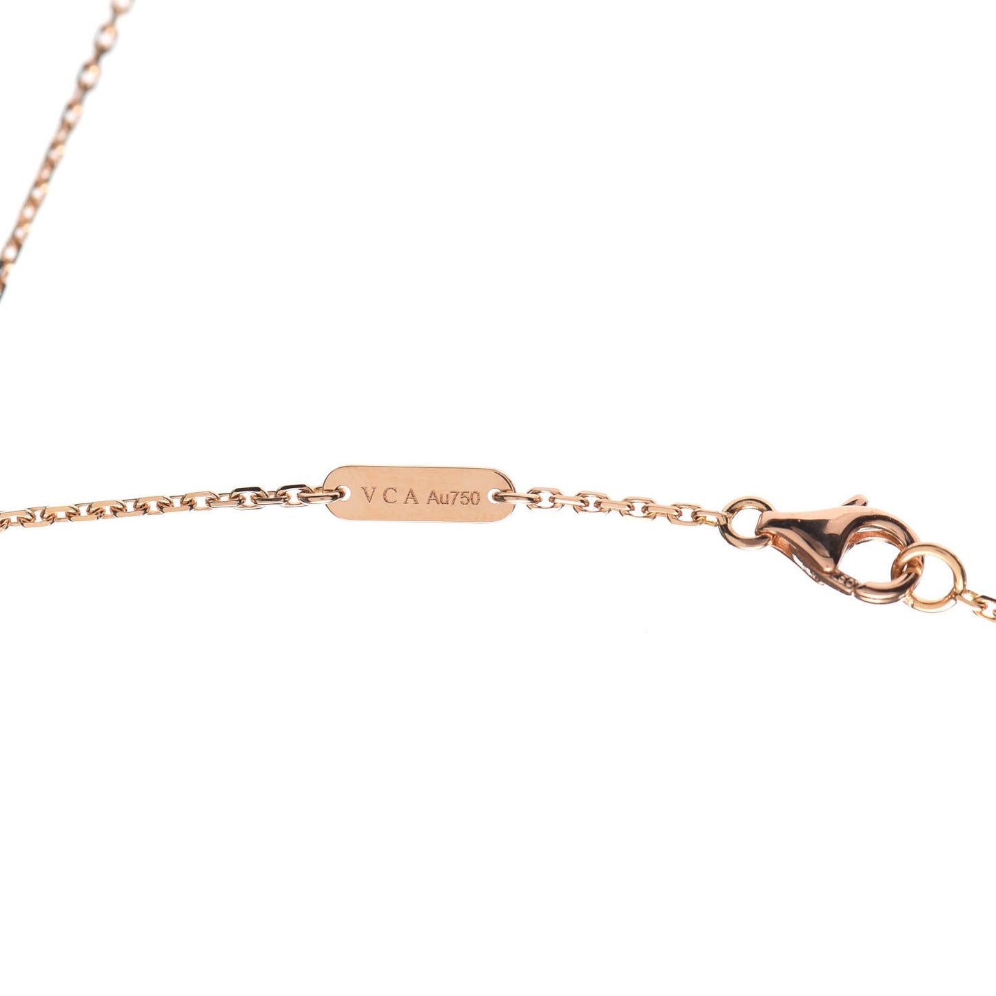 18K Rose Gold Diamond Pink Porcelain Vintage Alhambra Pendant Necklace