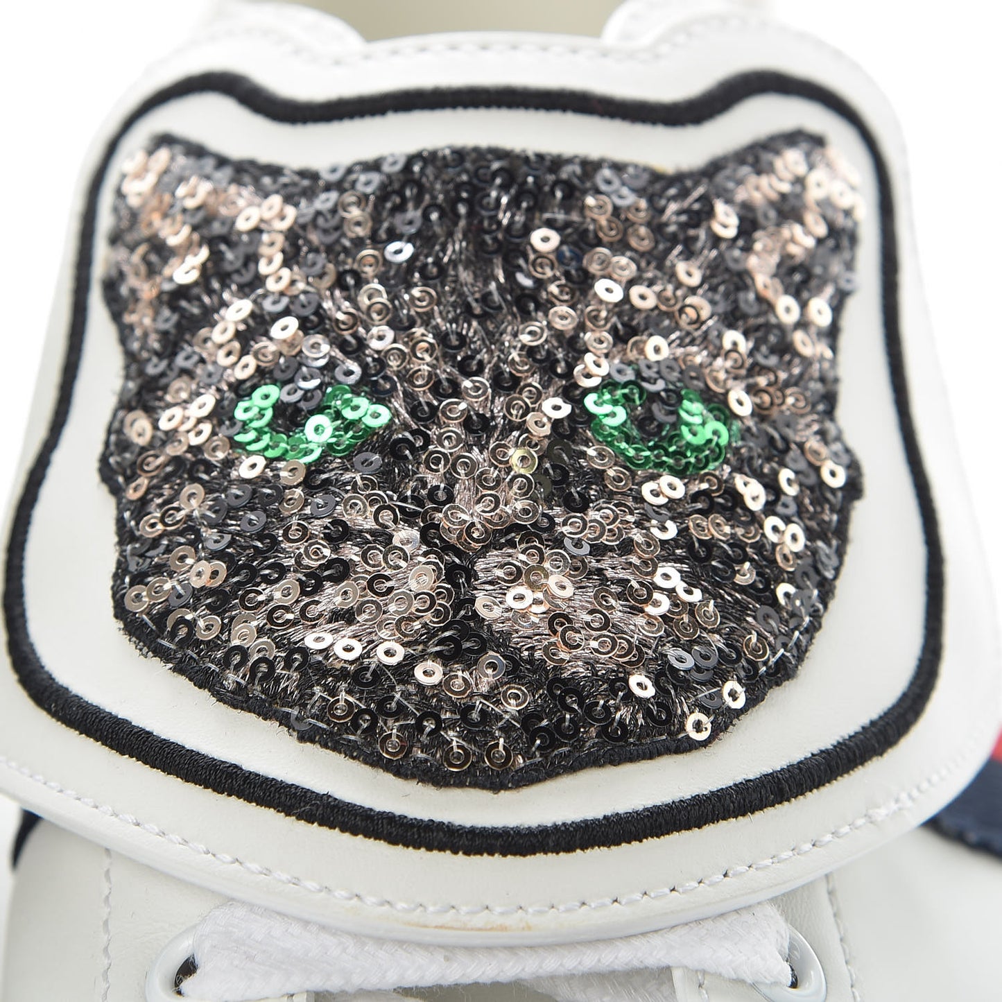 Calfskin Sequins Web Cat Womens Ace Sneakers 38.5 White
