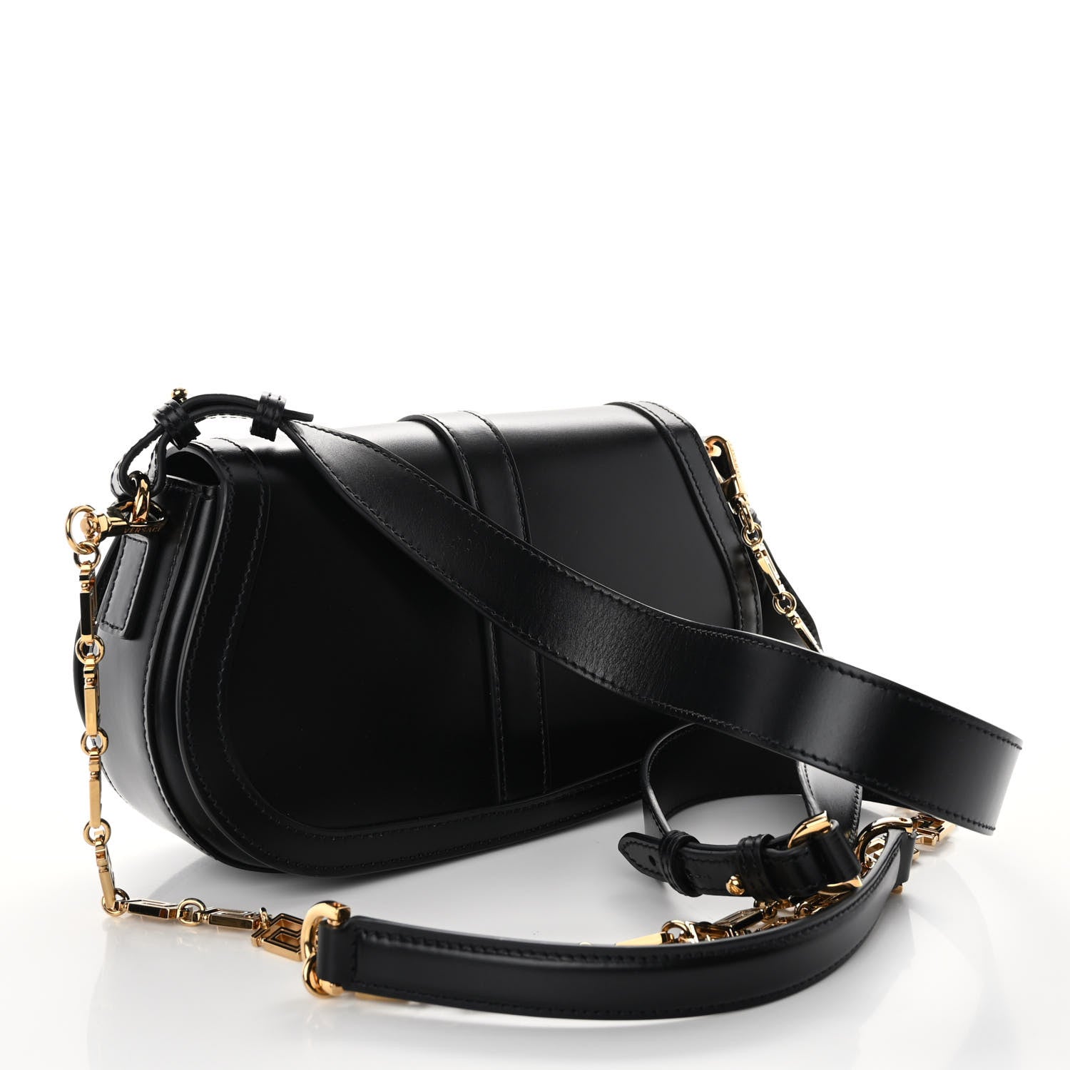 Versace Calfskin Medium Greca Goddess Shoulder Bag Black 3 of 9