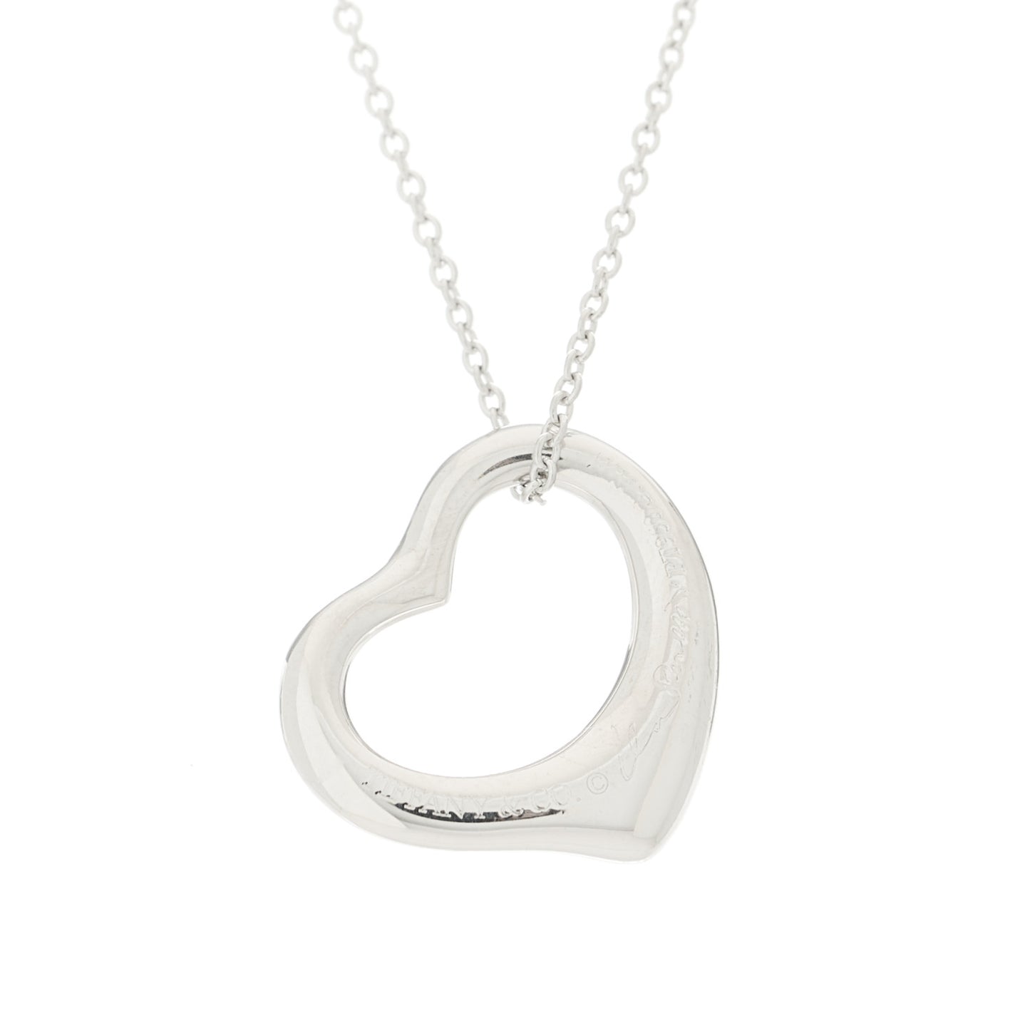 Platinum 16mm Elsa Peretti Open Heart Pendant Necklace