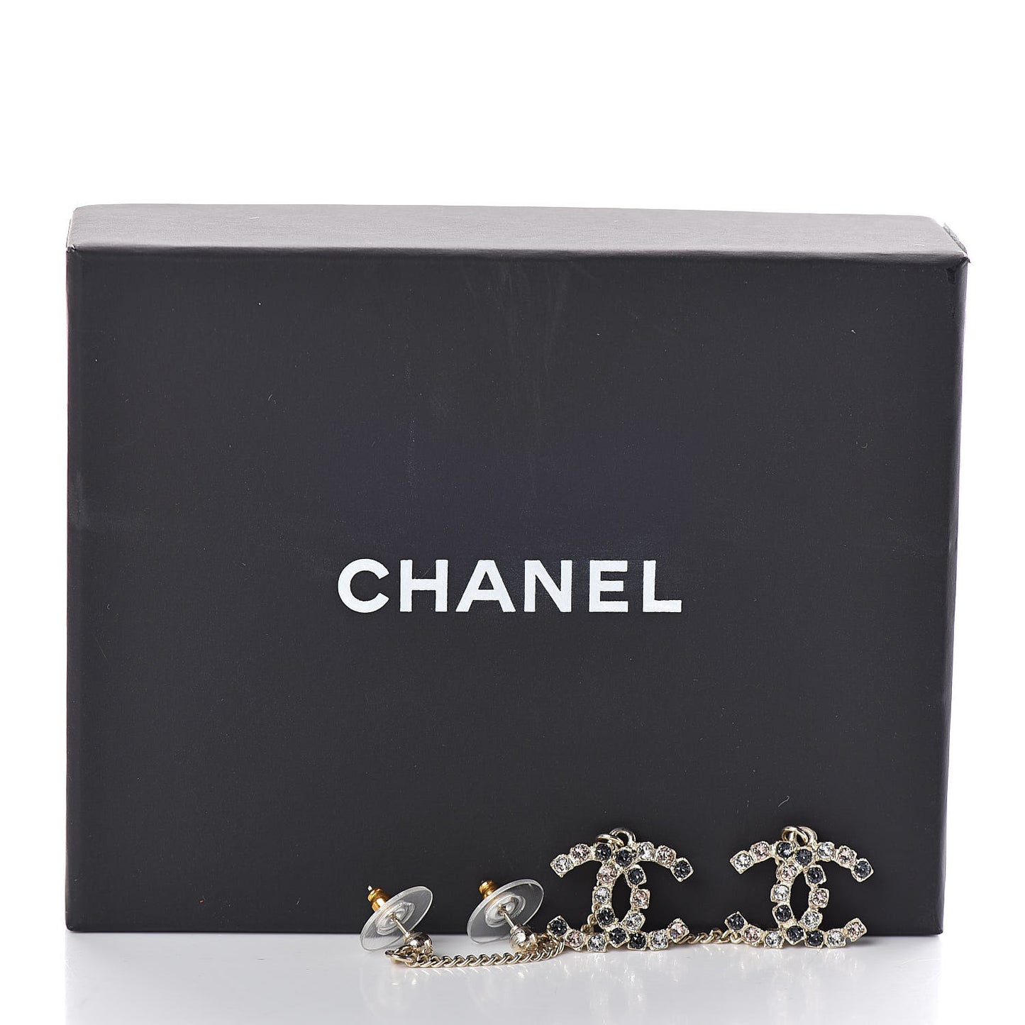 Crystal CC Drop Earrings Pink Grey Gold