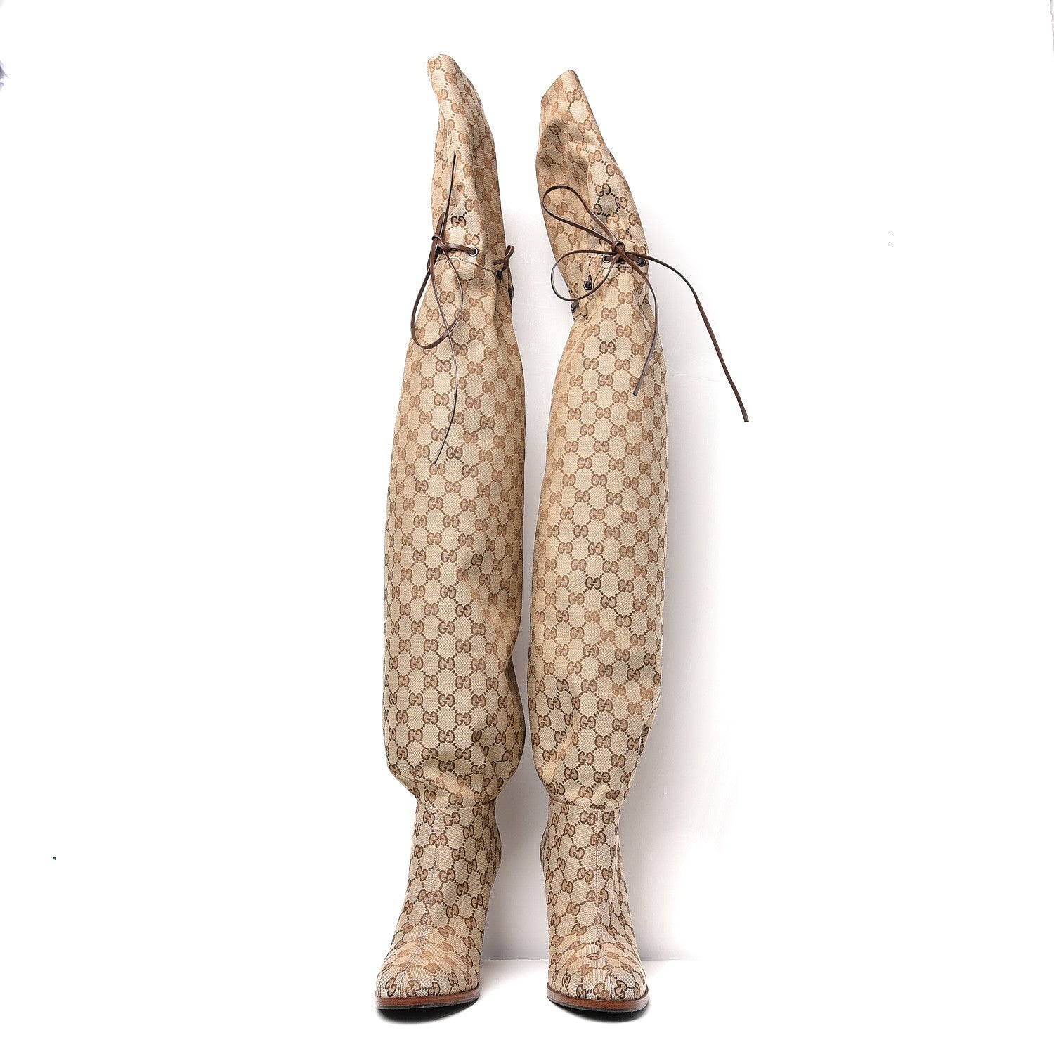 Gucci Monogram Over the Knee Boots 41 Beige Ebony 2 of 8