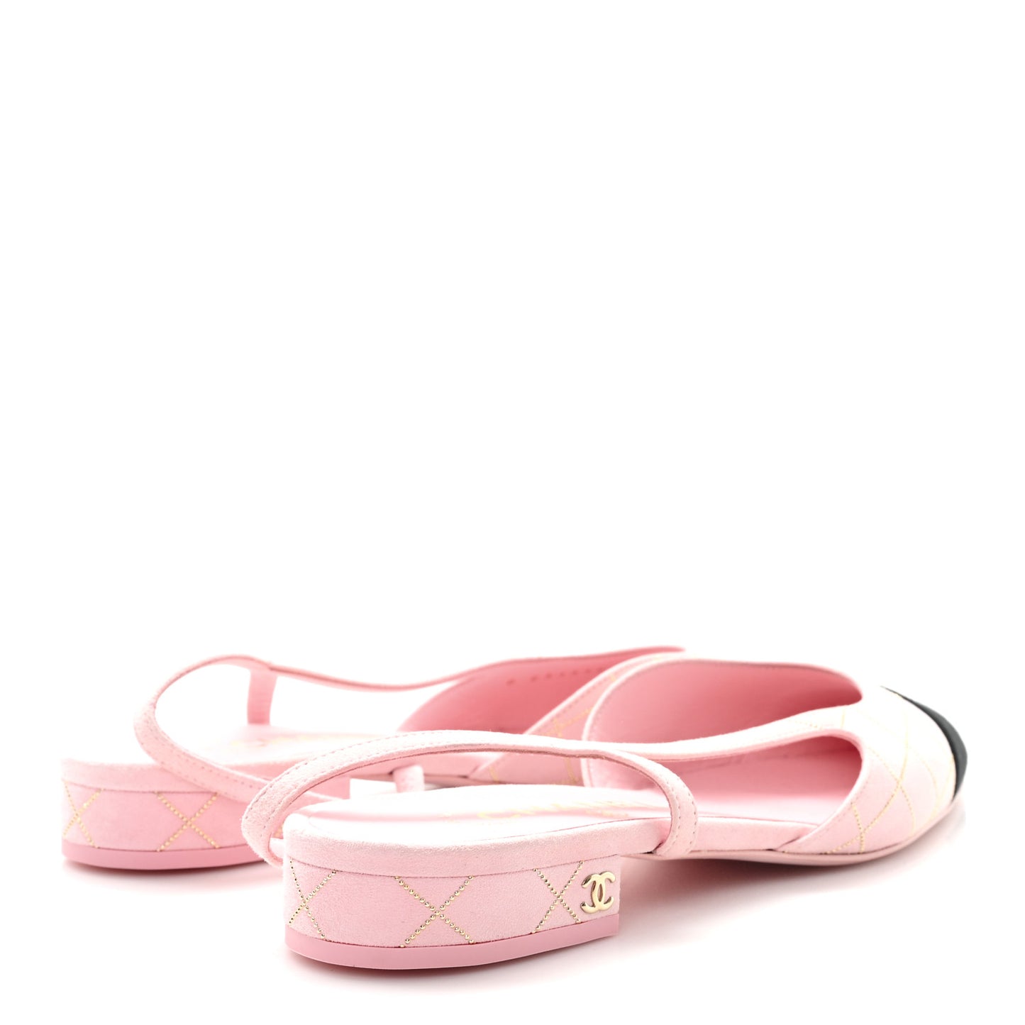 Suede Crystal Grosgrain Cap Toe CC Slingback Flats 37 Pink Gold Black