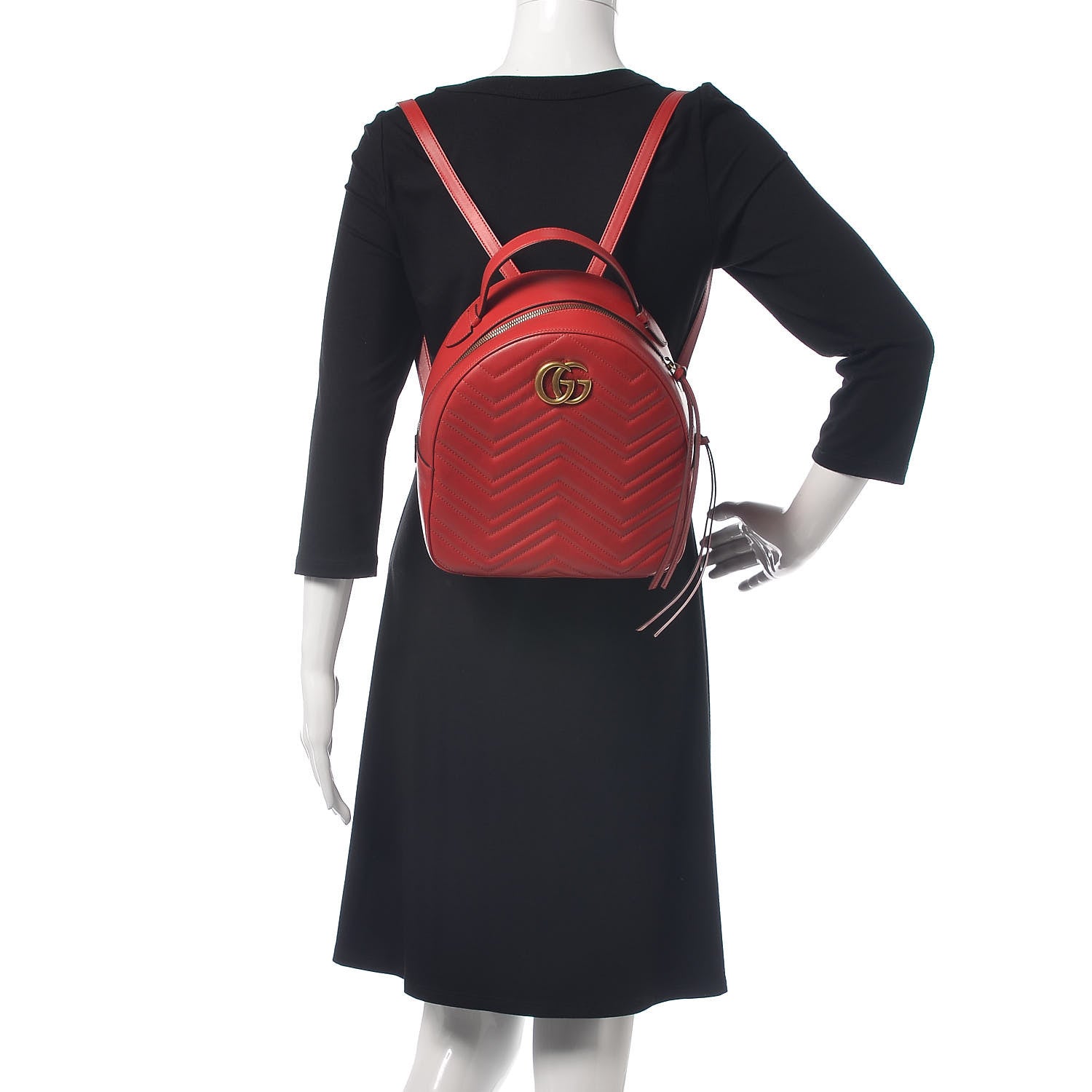 Gucci Calfskin Matelasse GG Marmont Dome Backpack Hibiscus Red 2 of 12