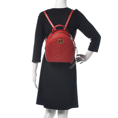 Gucci Calfskin Matelasse GG Marmont Dome Backpack Hibiscus Red 2 of 12