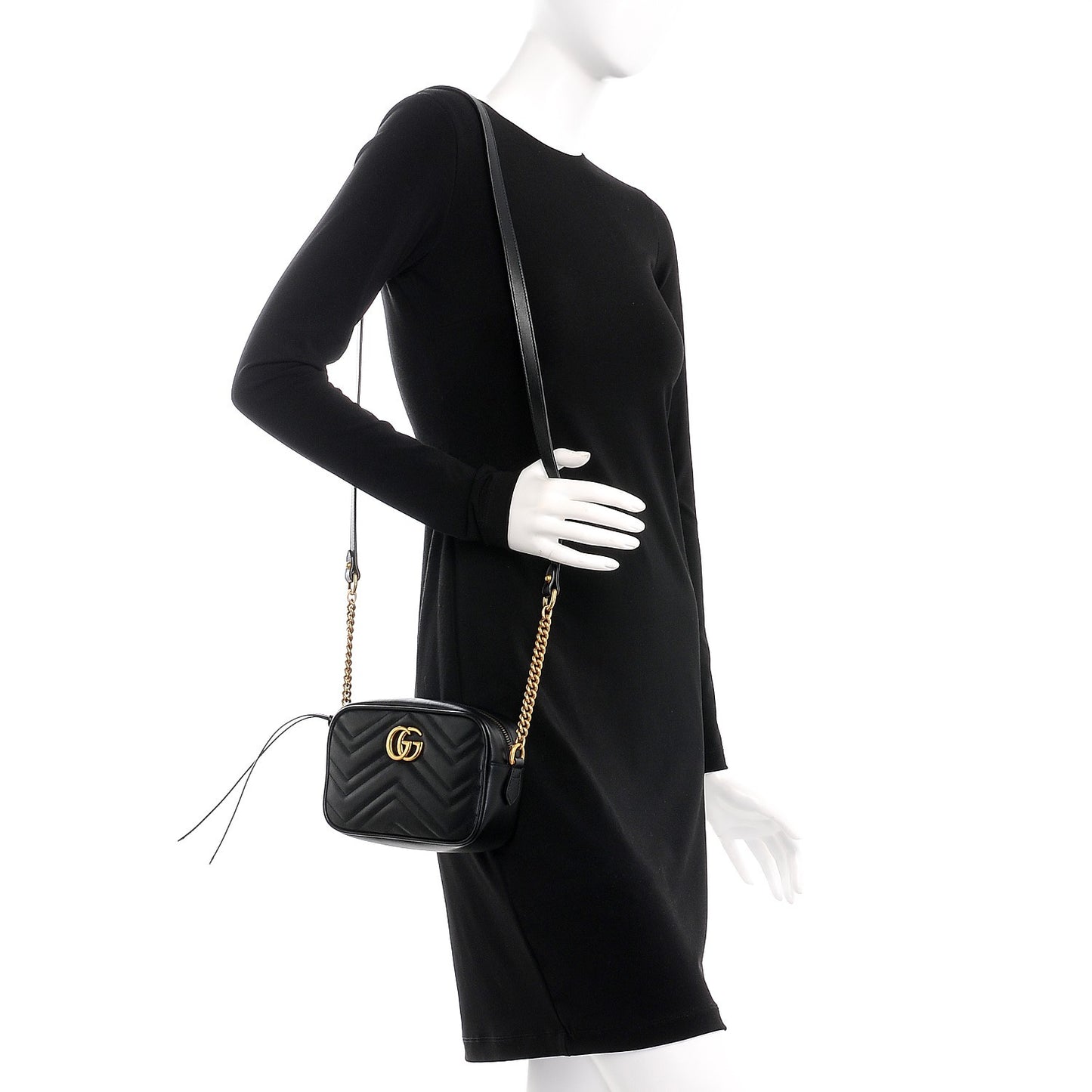 Calfskin Matelasse Mini GG Marmont Chain Shoulder Bag Black