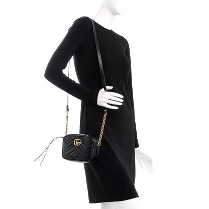 Gucci Calfskin Matelasse Mini GG Marmont Chain Shoulder Bag Black 2 of 8