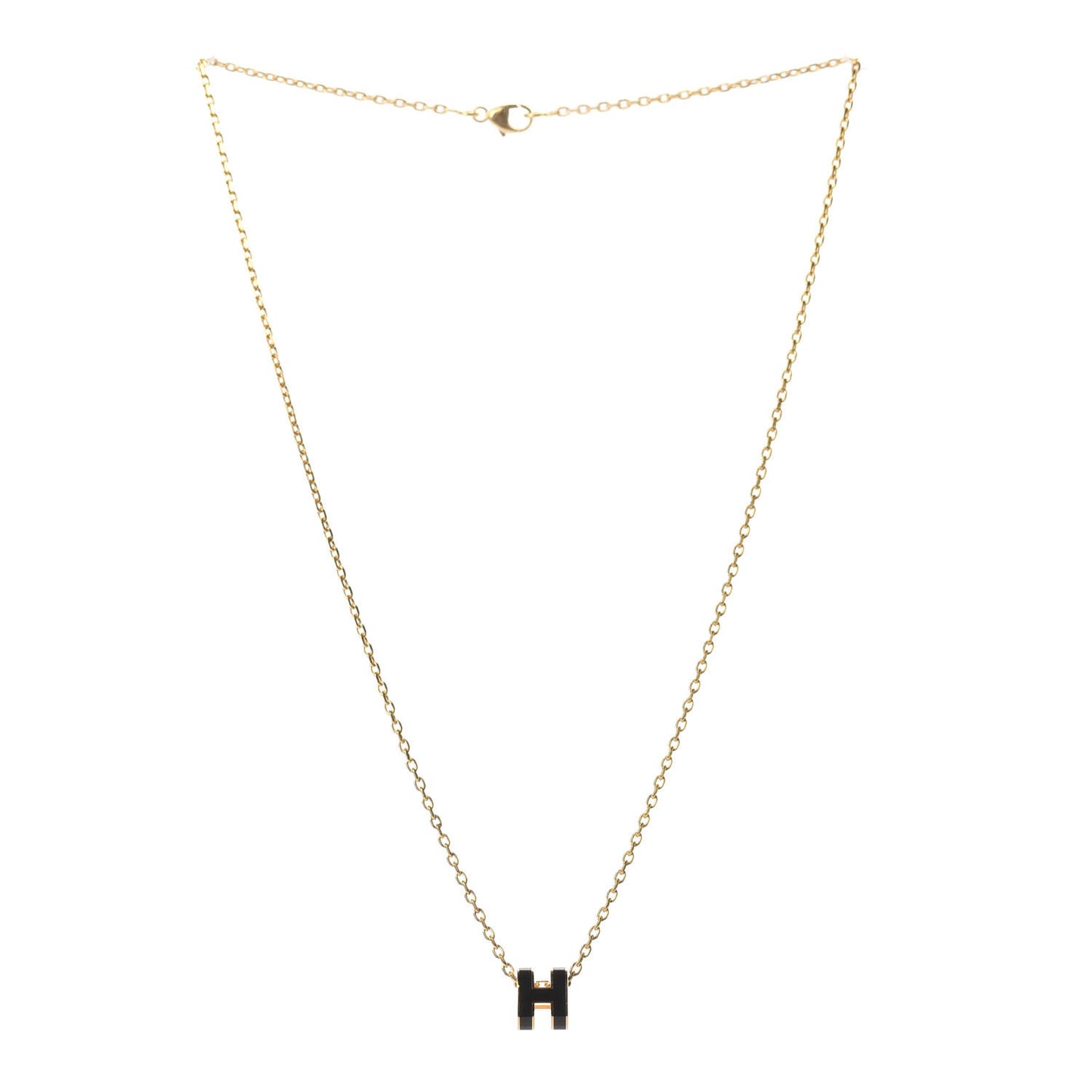Lacquered Gold Pop H Pendant Necklace Black
