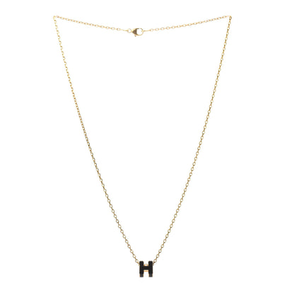 Hermes Lacquered Gold Pop H Pendant Necklace Black 4 of 7