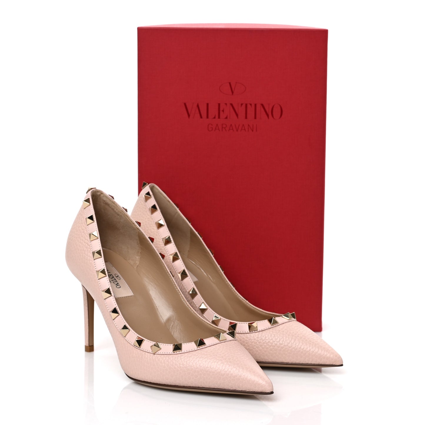 Pebbled Calfskin Rockstud 85mm Pumps 38 Rose Quartz
