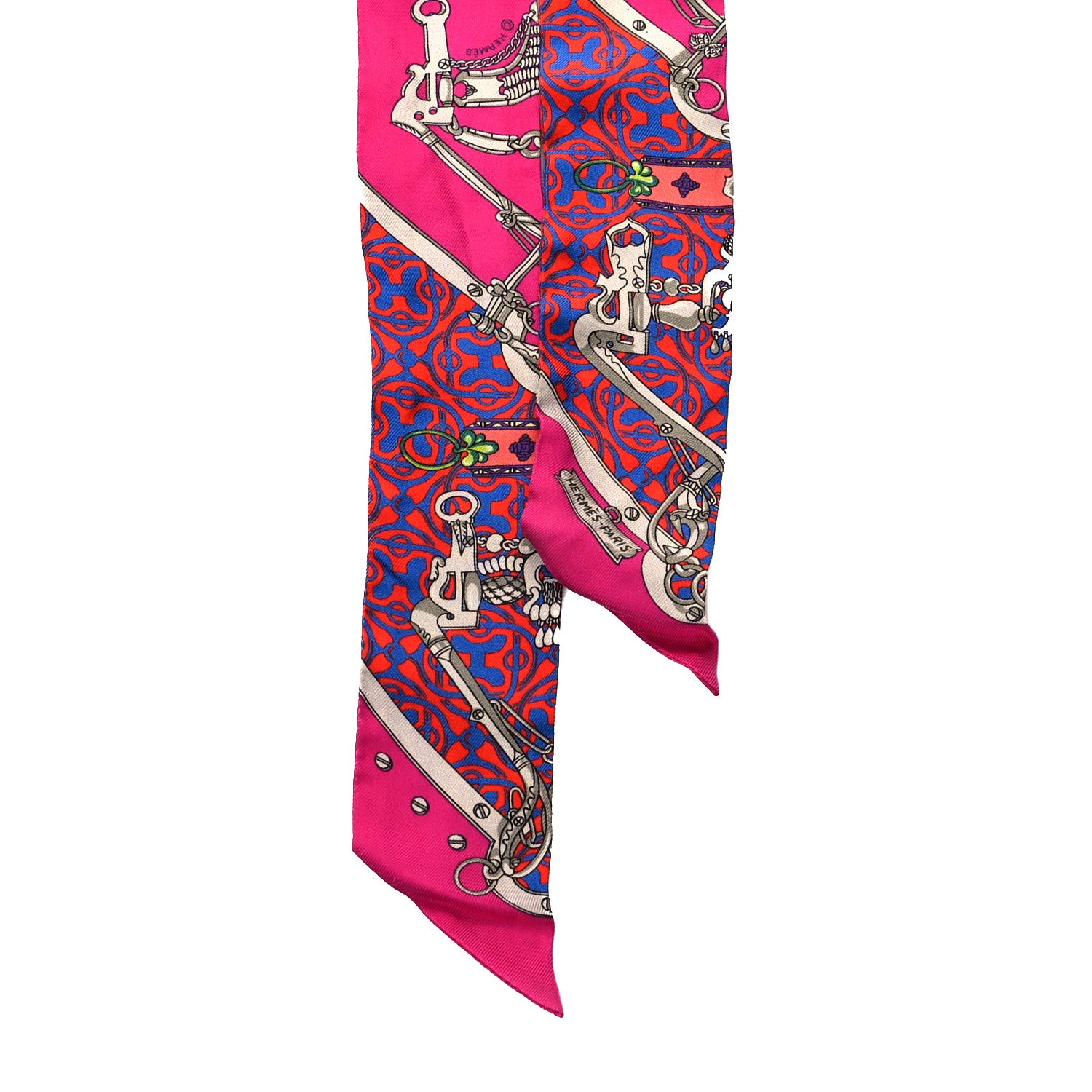 Hermes Silk Mors Et Gourmettes Remix Twilly Fuchsia Bleu Corail 2 of 4
