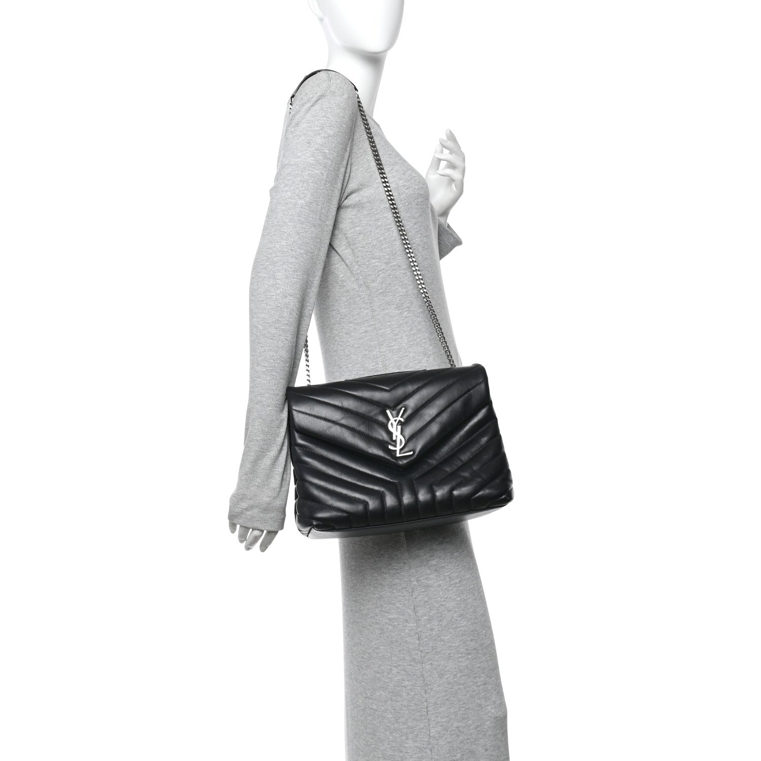 Saint Laurent Calfskin Y Quilted Monogram Medium Loulou Chain Satchel Black 2 of 9